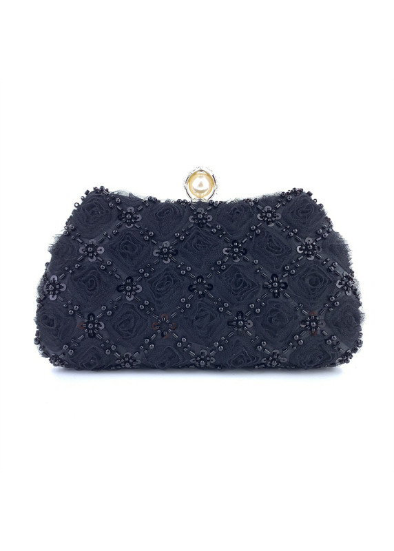 Evening Clutch with Floral Pattern in Rose Fabric and Strass Flowers