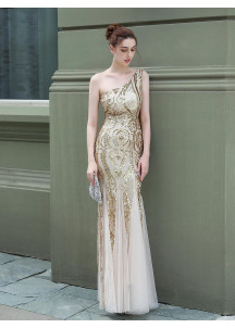 Vestido de Noche Sirena Esmeralda de un Solo Hombro Asimétrico