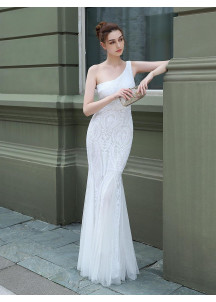 Vestido de Noche Sirena Esmeralda de un Solo Hombro Asimétrico