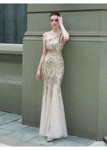 Vestido de Noche Sirena Esmeralda de un Solo Hombro Asimétrico