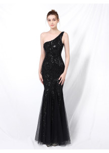 Vestido de Noche Sirena Esmeralda de un Solo Hombro Asimétrico