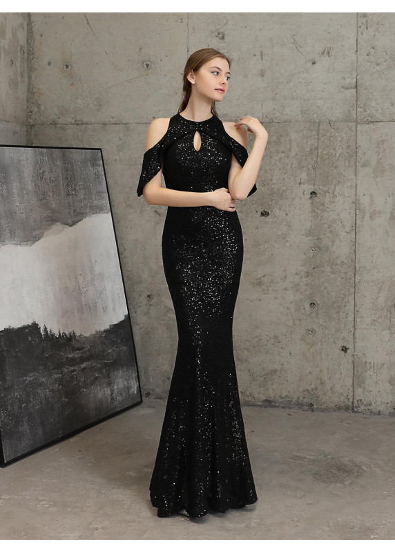 robe de soirée rose étincelante coupe moulante décolleté drapé