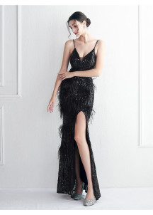 Captivating Glittering and Sculptural Black Evening Gown