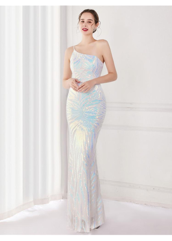 robe de soirée à motif géométrique bleu et de turquoise reflets scintillants