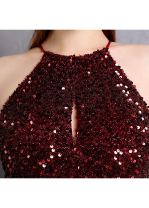 robe de soirée grise en paillette décolleté halter jupe fendue
