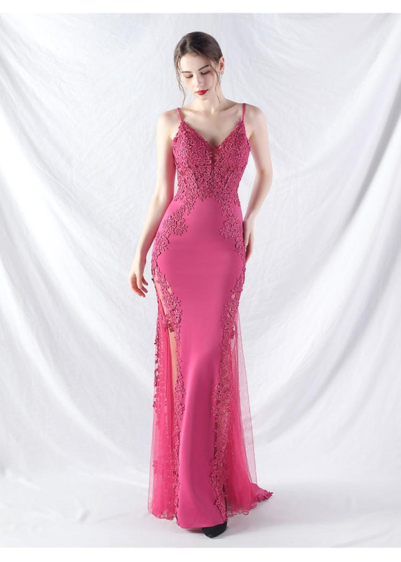 Chic Mermaid Evening Gown in Pale Blue Satin with Sheer Side Slit