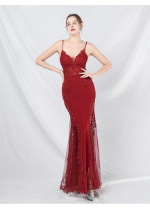 Chic Mermaid Evening Gown in Pale Blue Satin with Sheer Side Slit