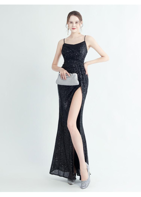 Robe de soirée sequins vert émeraude raffinée avec fente latérale