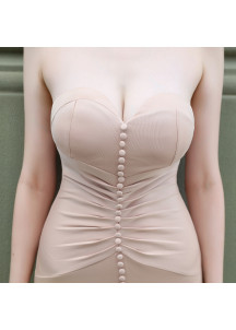 Elegante y Tendente Vestido de Noche Ajustado Color Champán con Escote de Corazón