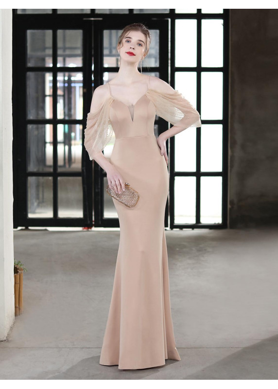Elegant Engagement Gown with Sheer Balloon Sleeves and Bare Shoulders