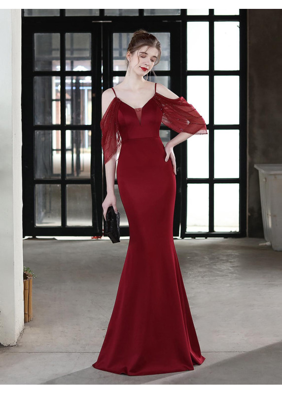 Robe de fiançaille élégante aux épaules dénudées avec manches ballon transparent