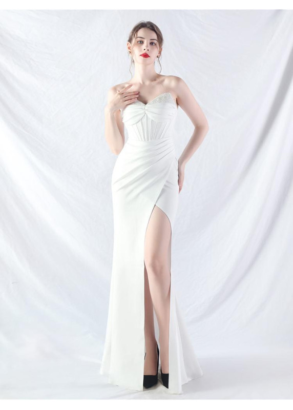 Powder Pink Mermaid Evening Gown with Beaded Sweetheart Bodice