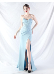 Powder Pink Mermaid Evening Gown with Beaded Sweetheart Bodice