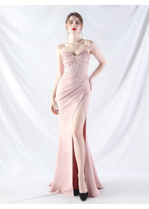 Powder Pink Mermaid Evening Gown with Beaded Sweetheart Bodice