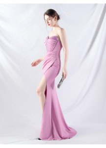 Powder Pink Mermaid Evening Gown with Beaded Sweetheart Bodice