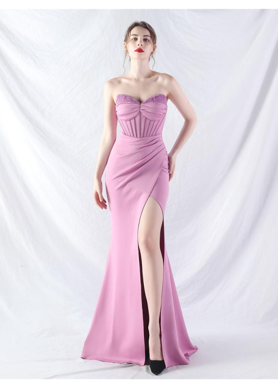 Powder Pink Mermaid Evening Gown with Beaded Sweetheart Bodice