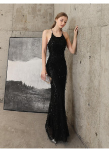 Vestido de Noche Tipo Funda Blanco Adornado con Refinados Volantes