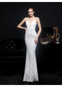 Robe de soirée sirène pas cher étincelante de sequins dorés