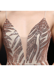 Robe de soirée sirène pas cher étincelante de sequins dorés