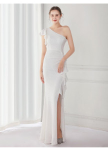 Affordable Shimmering Golden Sequin One-Shoulder Evening Gown