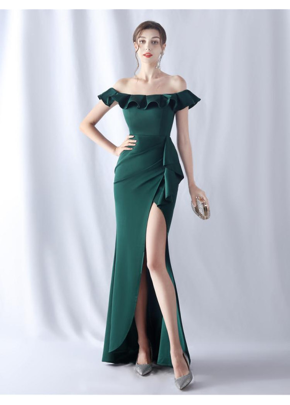 Draped Burgundy Evening Dress with Sophisticated Ruffles