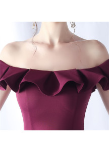 Draped Burgundy Evening Dress with Sophisticated Ruffles