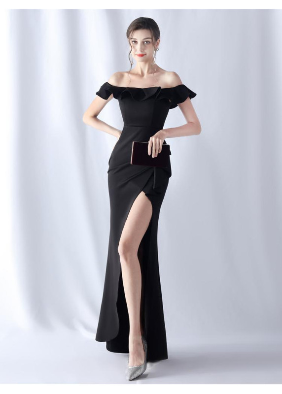 Draped Burgundy Evening Dress with Sophisticated Ruffles