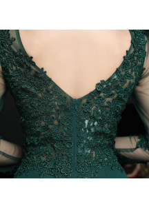 Emerald Green Mermaid-Style Evening Dress with Tulle Long Sleeves