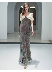 robe de soirée longue noire pailleté fourreau